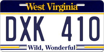 WV license plate DXK410