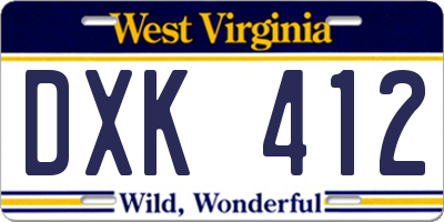 WV license plate DXK412