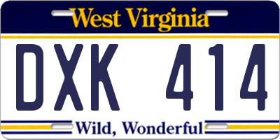 WV license plate DXK414