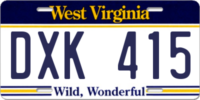 WV license plate DXK415