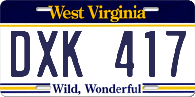 WV license plate DXK417