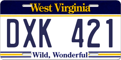 WV license plate DXK421