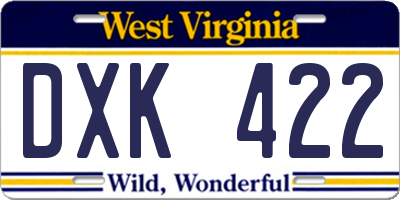 WV license plate DXK422