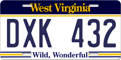WV license plate DXK432