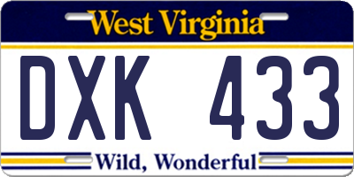 WV license plate DXK433