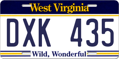 WV license plate DXK435