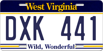 WV license plate DXK441