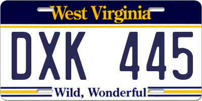 WV license plate DXK445