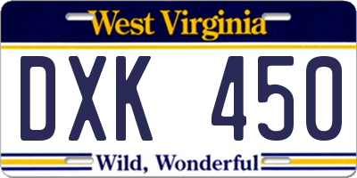 WV license plate DXK450