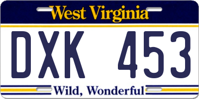 WV license plate DXK453