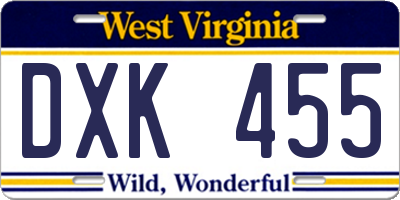 WV license plate DXK455