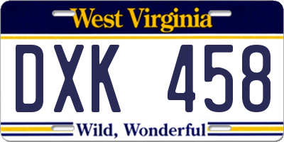 WV license plate DXK458
