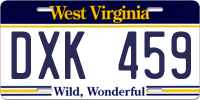 WV license plate DXK459