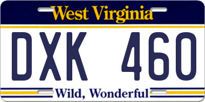 WV license plate DXK460