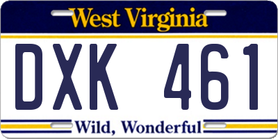 WV license plate DXK461