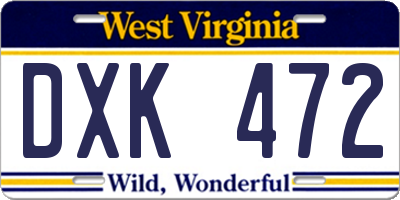 WV license plate DXK472