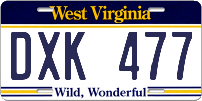 WV license plate DXK477