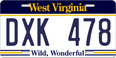 WV license plate DXK478