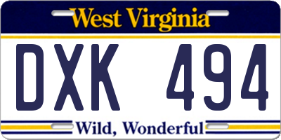 WV license plate DXK494