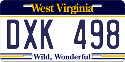 WV license plate DXK498