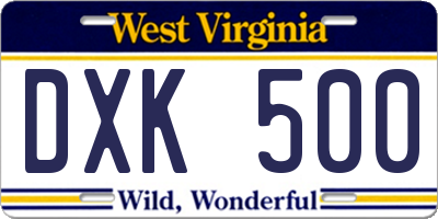 WV license plate DXK500