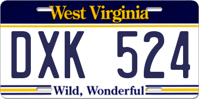WV license plate DXK524