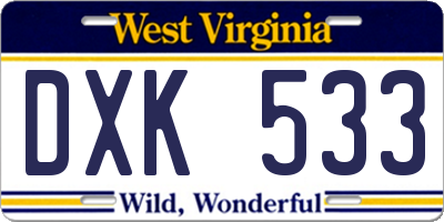 WV license plate DXK533