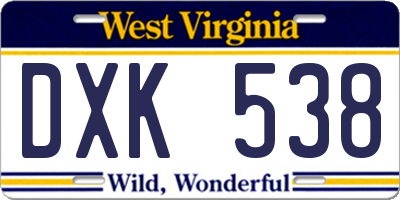 WV license plate DXK538