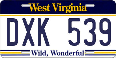 WV license plate DXK539