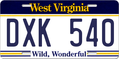 WV license plate DXK540
