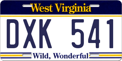 WV license plate DXK541