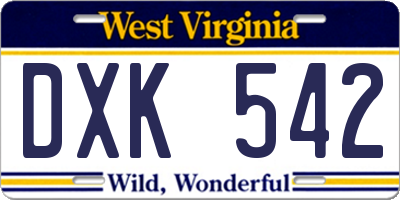 WV license plate DXK542