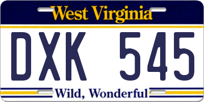 WV license plate DXK545
