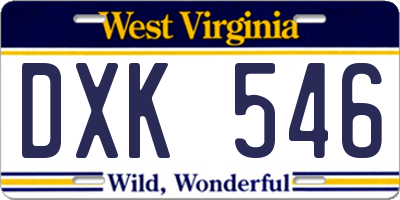 WV license plate DXK546