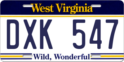 WV license plate DXK547