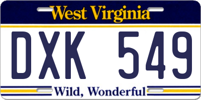 WV license plate DXK549