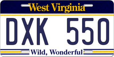 WV license plate DXK550
