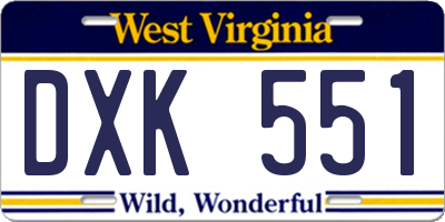 WV license plate DXK551