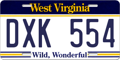 WV license plate DXK554