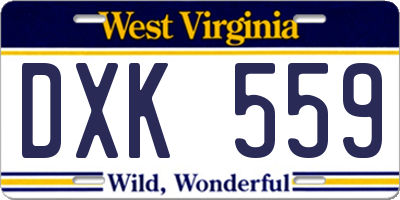 WV license plate DXK559