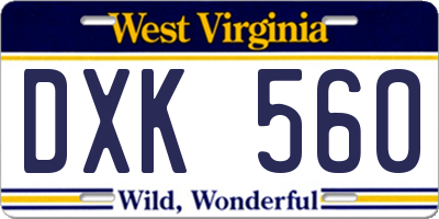 WV license plate DXK560