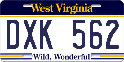 WV license plate DXK562