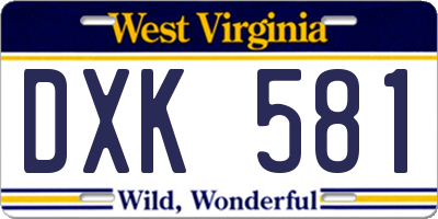 WV license plate DXK581