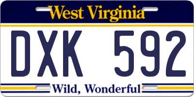 WV license plate DXK592