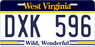 WV license plate DXK596