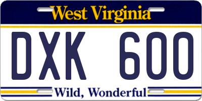 WV license plate DXK600