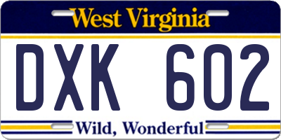 WV license plate DXK602