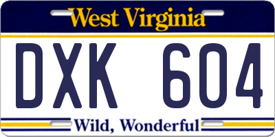 WV license plate DXK604