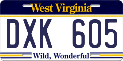 WV license plate DXK605