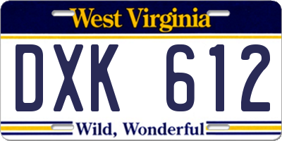 WV license plate DXK612